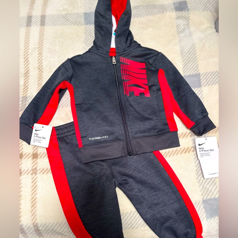 Nike Red and Gray Tracksuit Set